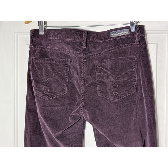 Calvin Klein Corduroy Pants Women 8 Purple Plum Straight Leg Pockets Y2K Logo - Picture 7 of 11